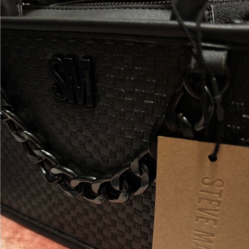 Steve Madden Black Textured Mini Satchel with Chain Strap - Picture 6 of 8